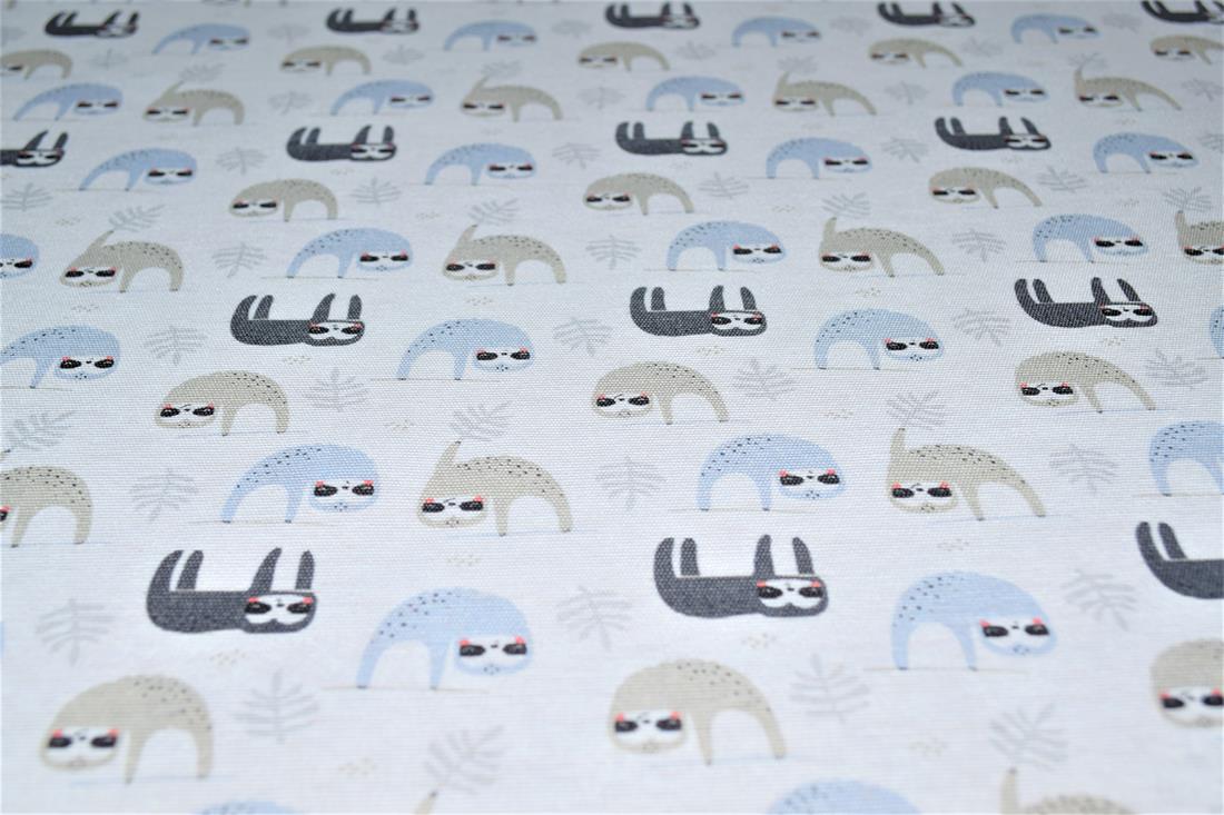 White Sloth Canvas Printed Fabric