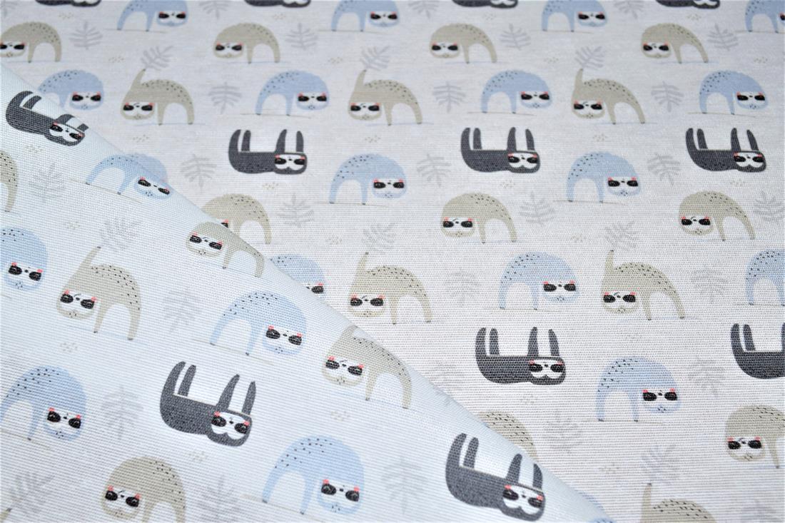 White Sloth Canvas Printed Fabric