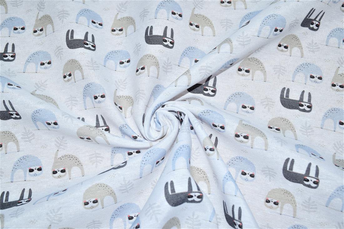 White Sloth Canvas Printed Fabric