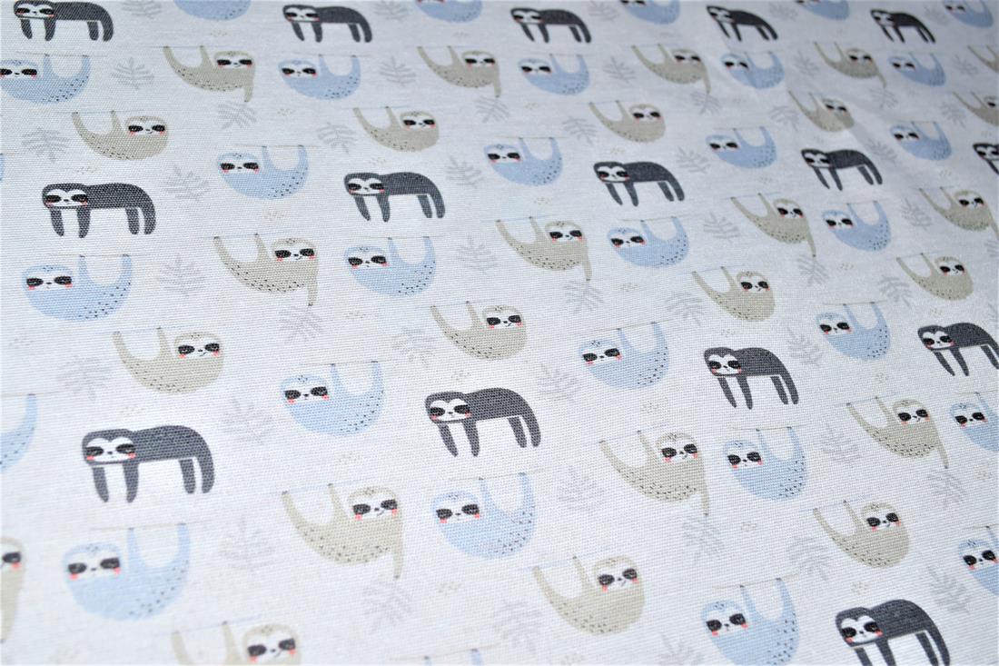 White Sloth Canvas Printed Fabric