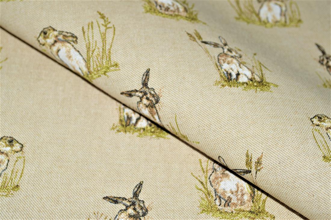 Natural Linen Hares Printed Canvas Fabric