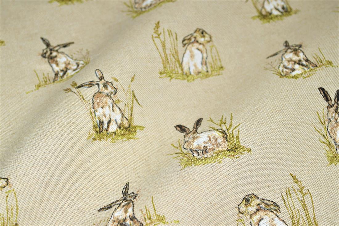 Natural Linen Hares Printed Canvas Fabric