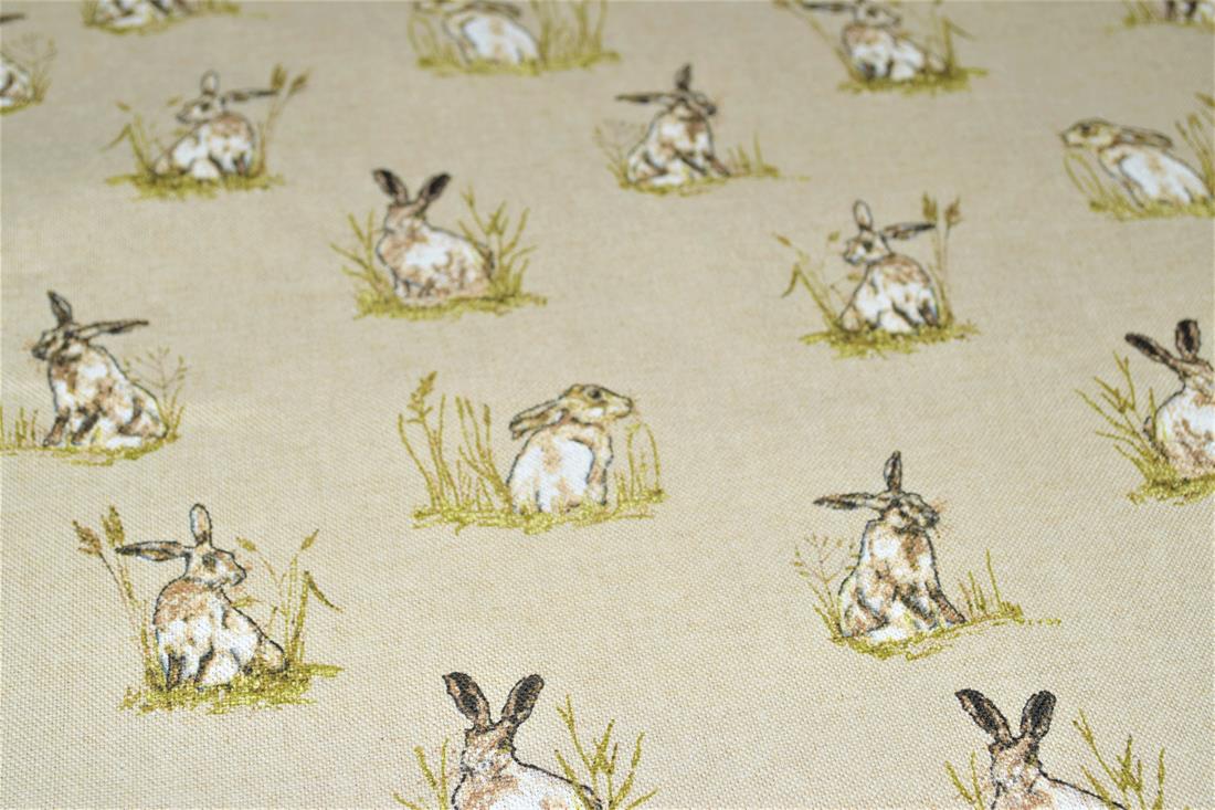 Natural Linen Hares Printed Canvas Fabric