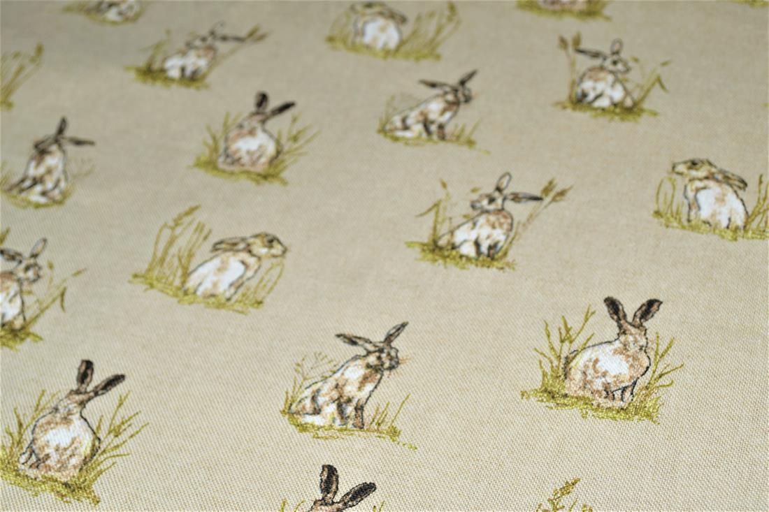 Natural Linen Hares Printed Canvas Fabric