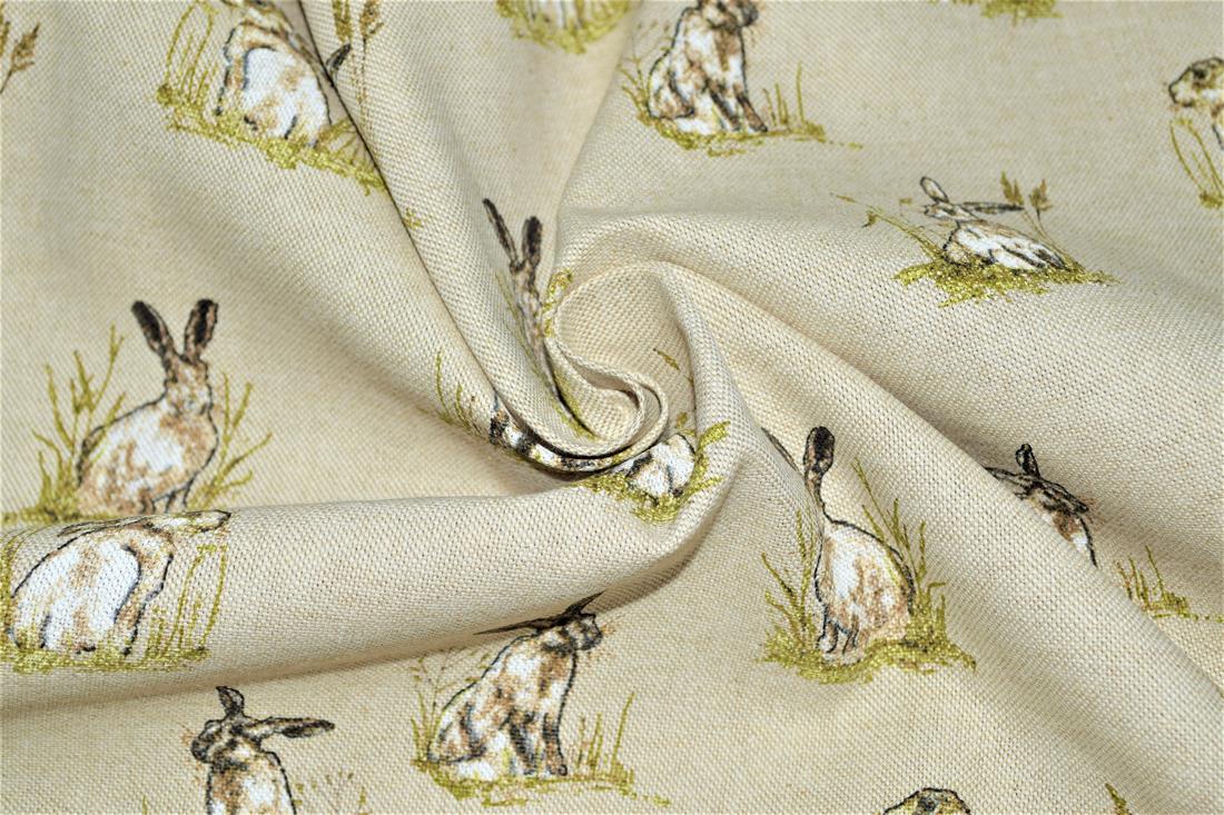 Natural Linen Hares Printed Canvas Fabric