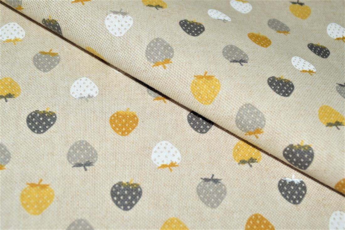 Strawberries Linen Printed Canvas Fabric