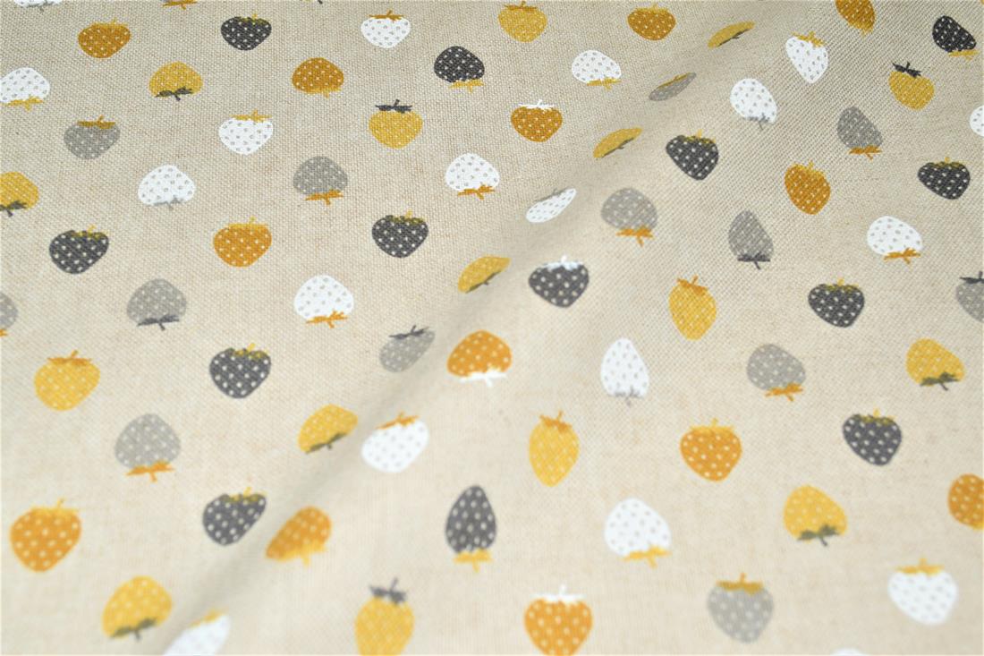 Strawberries Linen Printed Canvas Fabric
