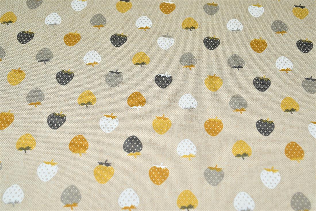 Strawberries Linen Printed Canvas Fabric