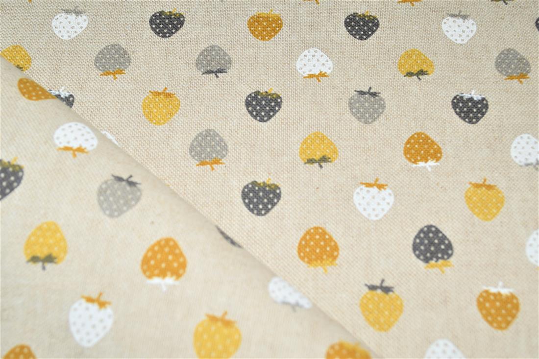 Strawberries Linen Printed Canvas Fabric