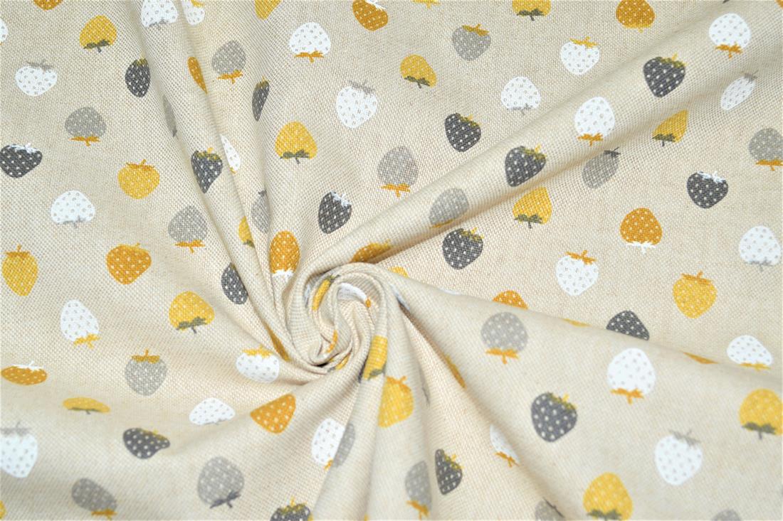 Strawberries Linen Printed Canvas Fabric