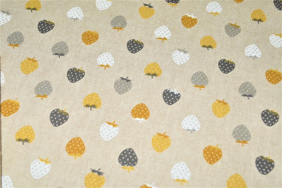 Strawberries Linen Printed Canvas Fabric
