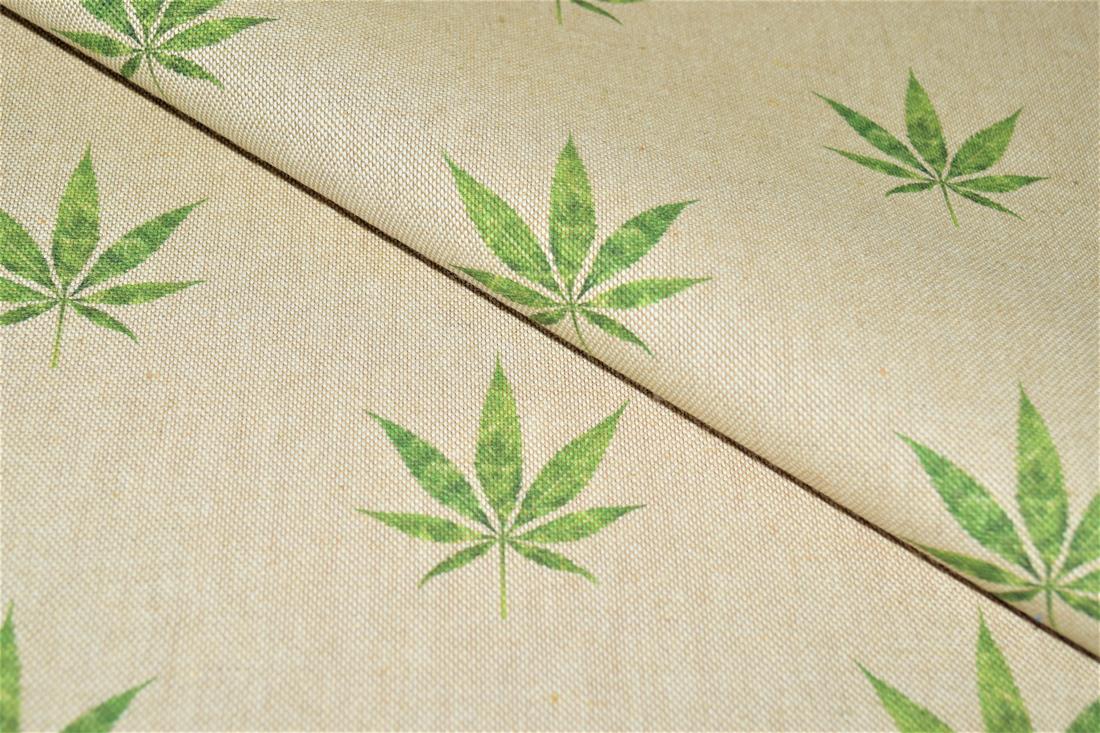 Natural Hemp Leaf Printed Digital Canvas Fabric