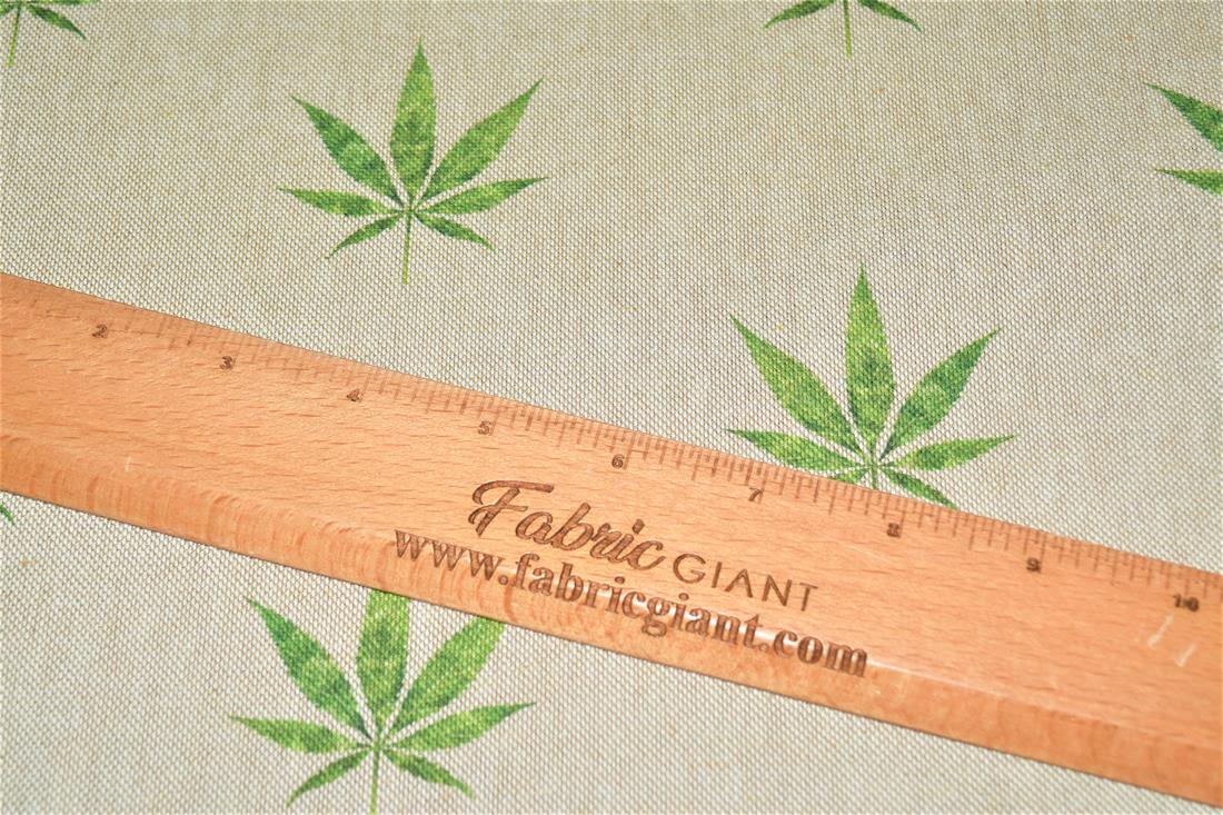 Natural Hemp Leaf Printed Digital Canvas Fabric