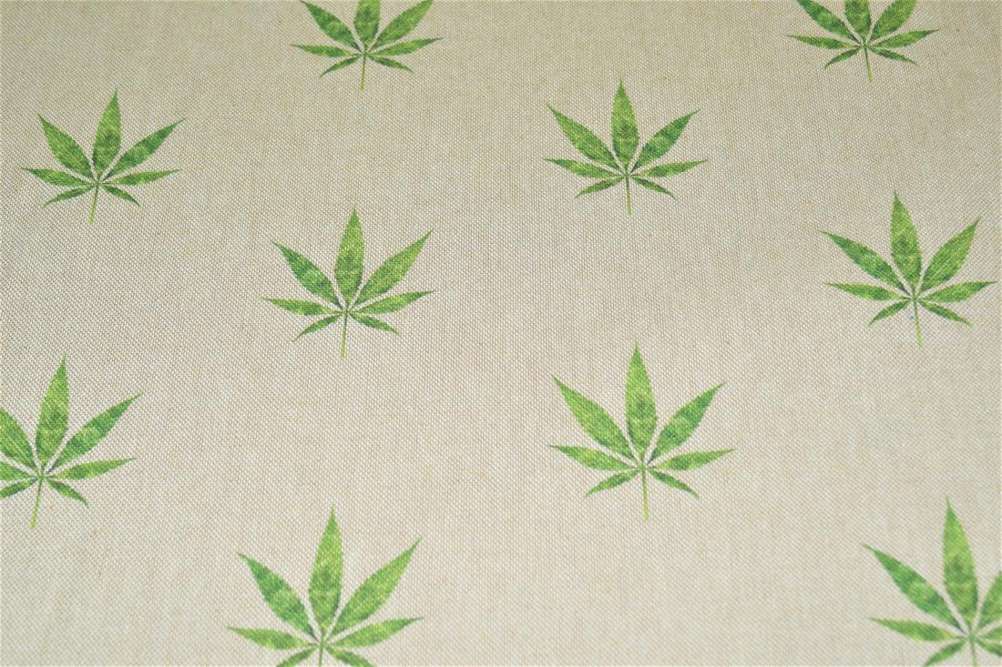 Natural Hemp Leaf Printed Digital Canvas Fabric