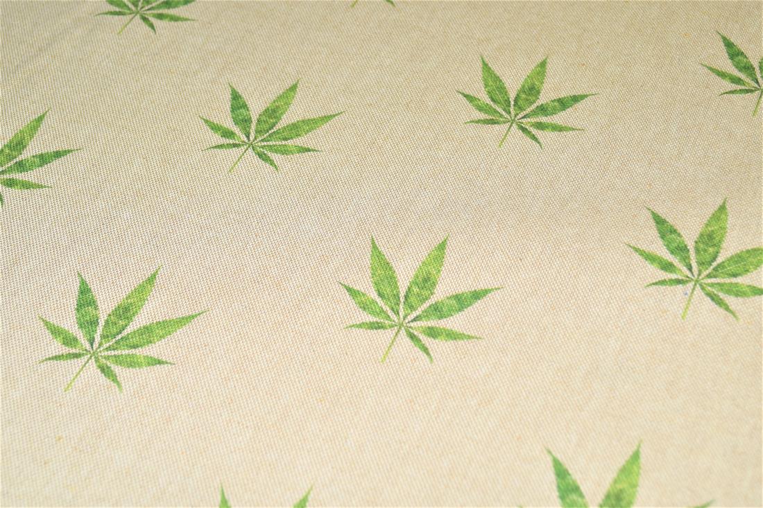 Natural Hemp Leaf Printed Digital Canvas Fabric
