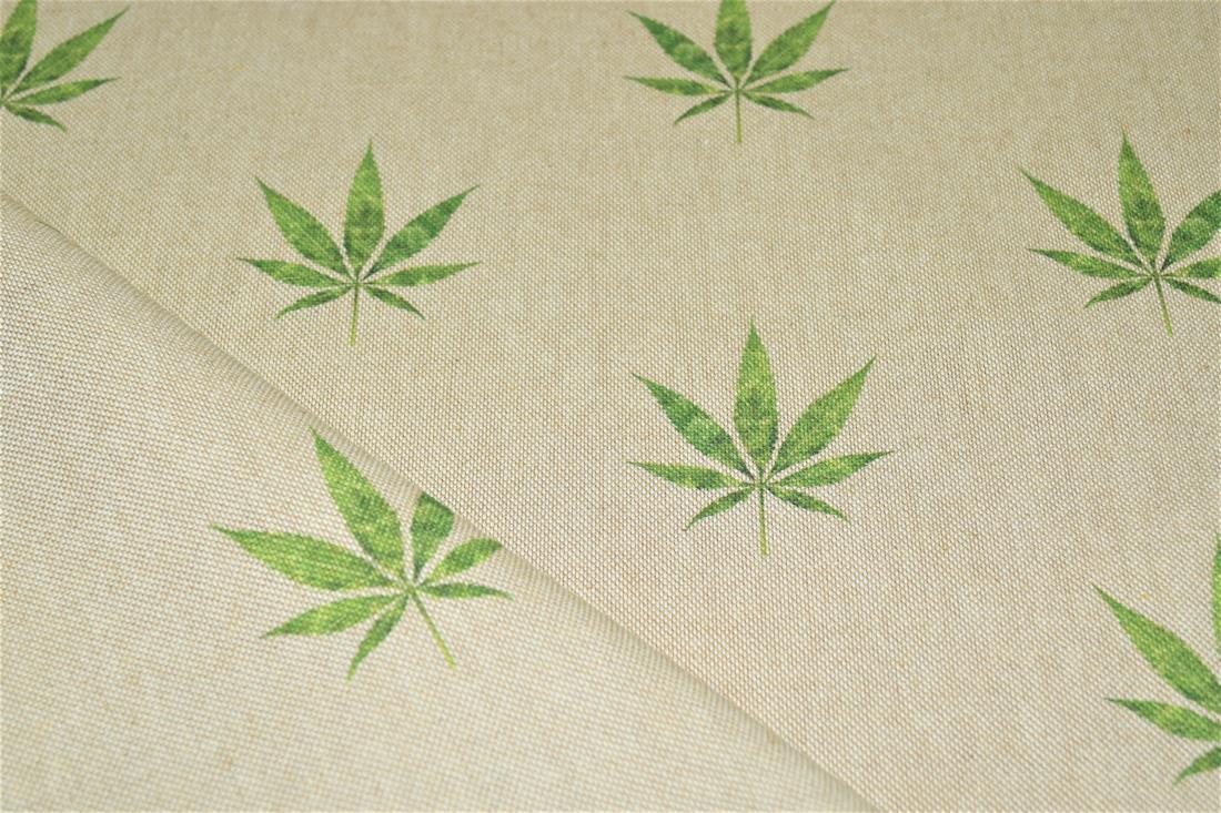Natural Hemp Leaf Printed Digital Canvas Fabric