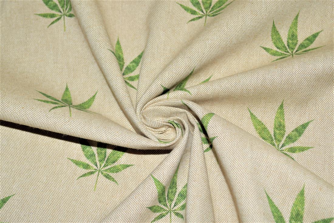 Natural Hemp Leaf Printed Digital Canvas Fabric