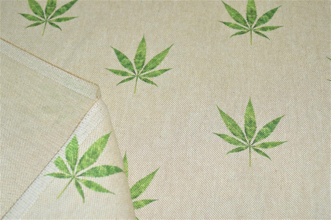 Natural Hemp Leaf Printed Digital Canvas Fabric