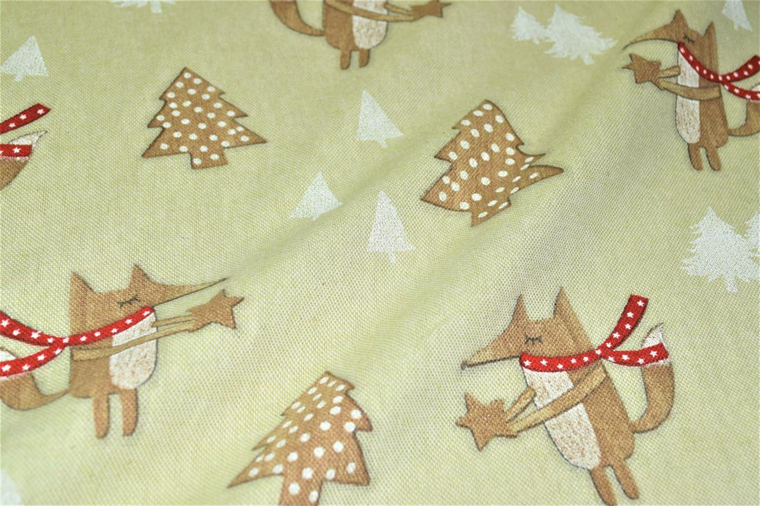 Natural Christmas Foxes Linen