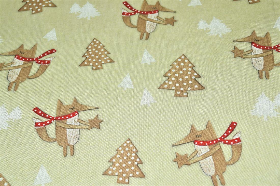 Natural Christmas Foxes Linen