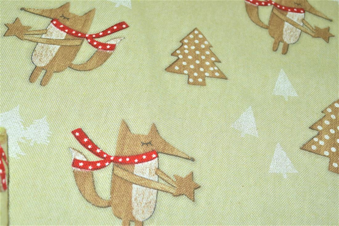 Natural Christmas Foxes Linen