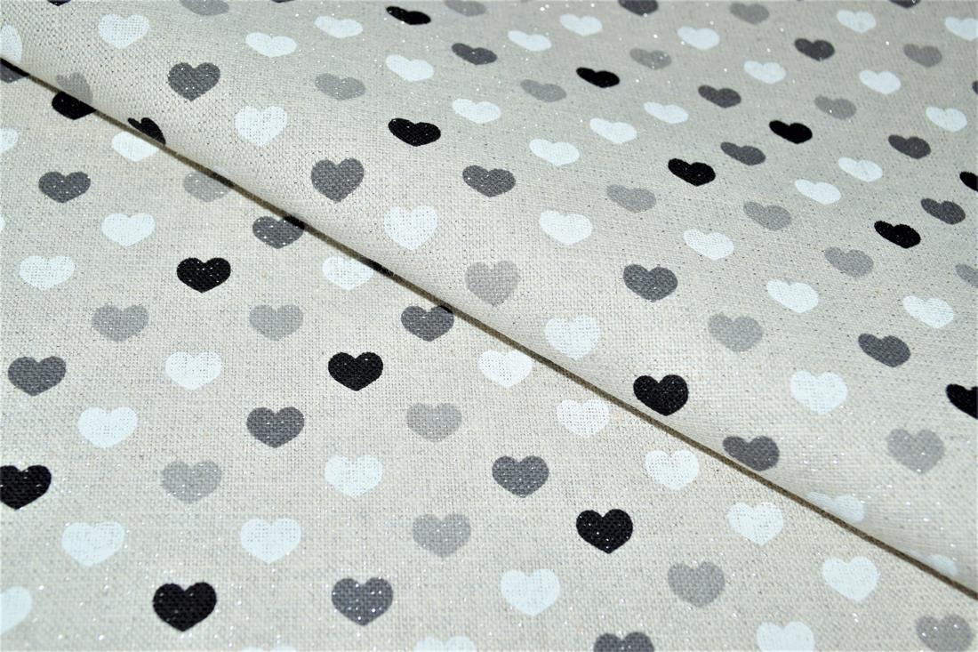 Grey Sparkle Linen Hearts Mono