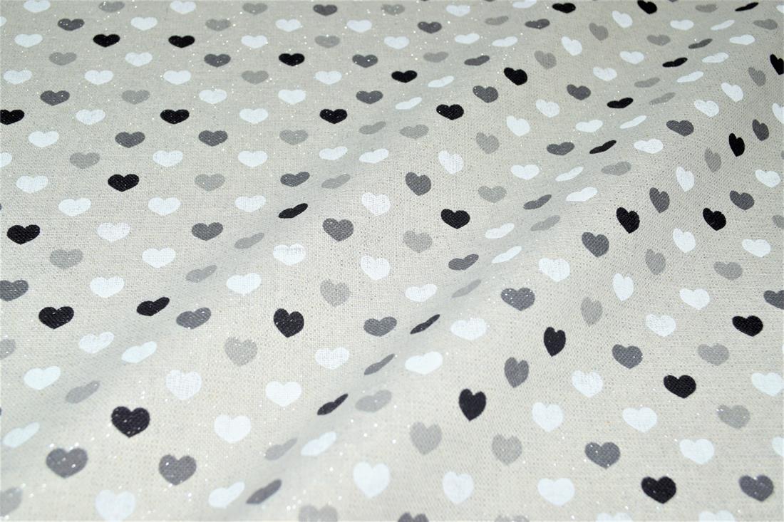 Grey Sparkle Linen Hearts Mono