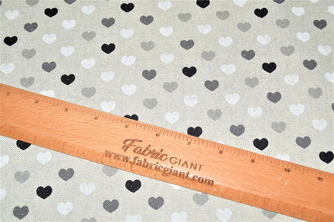 Grey Sparkle Linen Hearts Mono