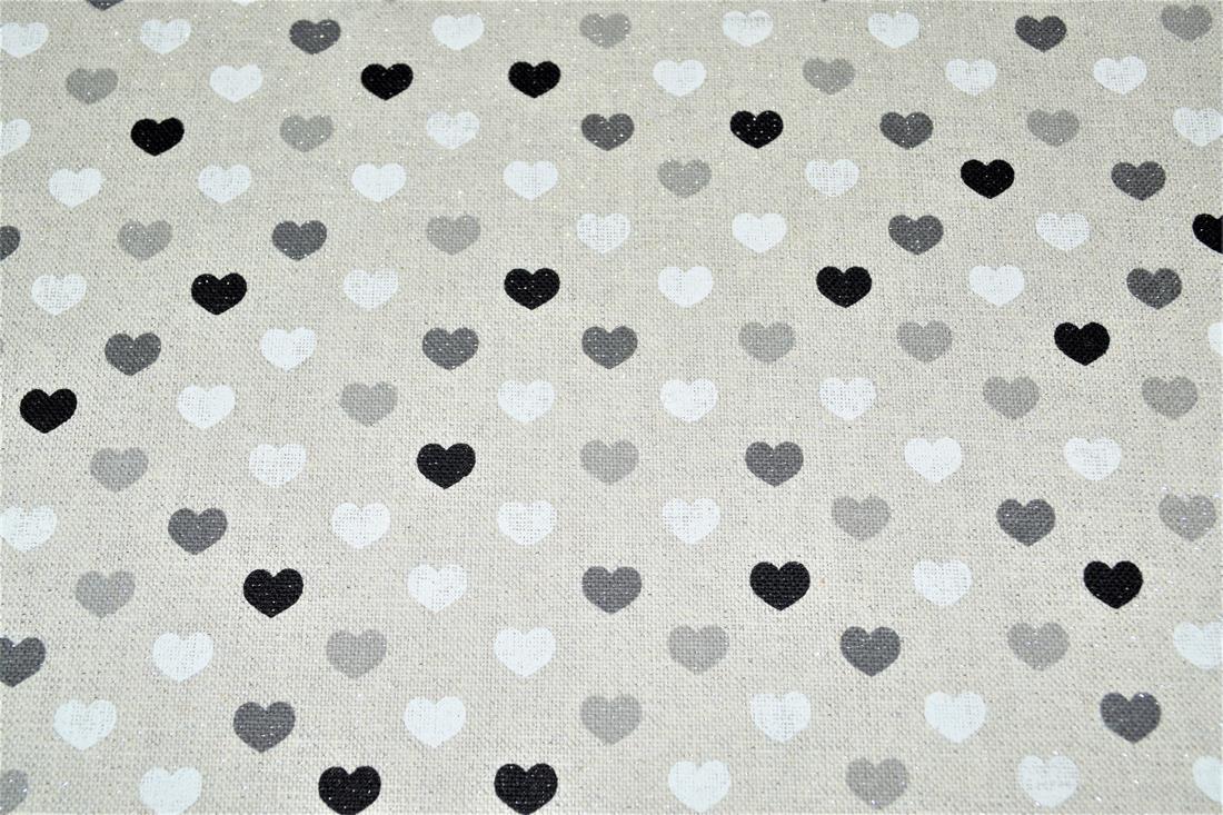 Grey Sparkle Linen Hearts Mono