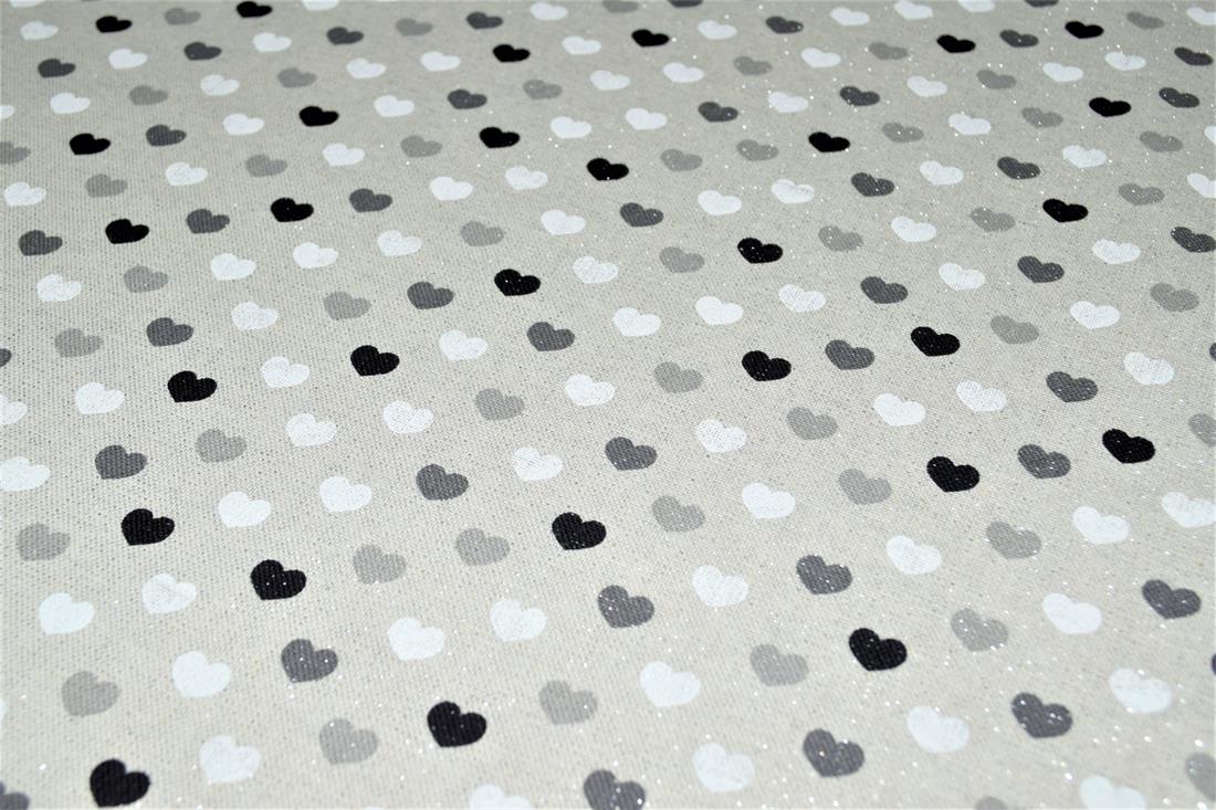 Grey Sparkle Linen Hearts Mono