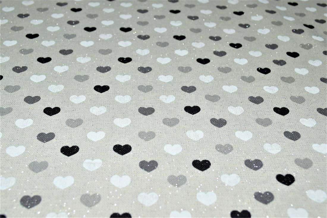 Grey Sparkle Linen Hearts Mono