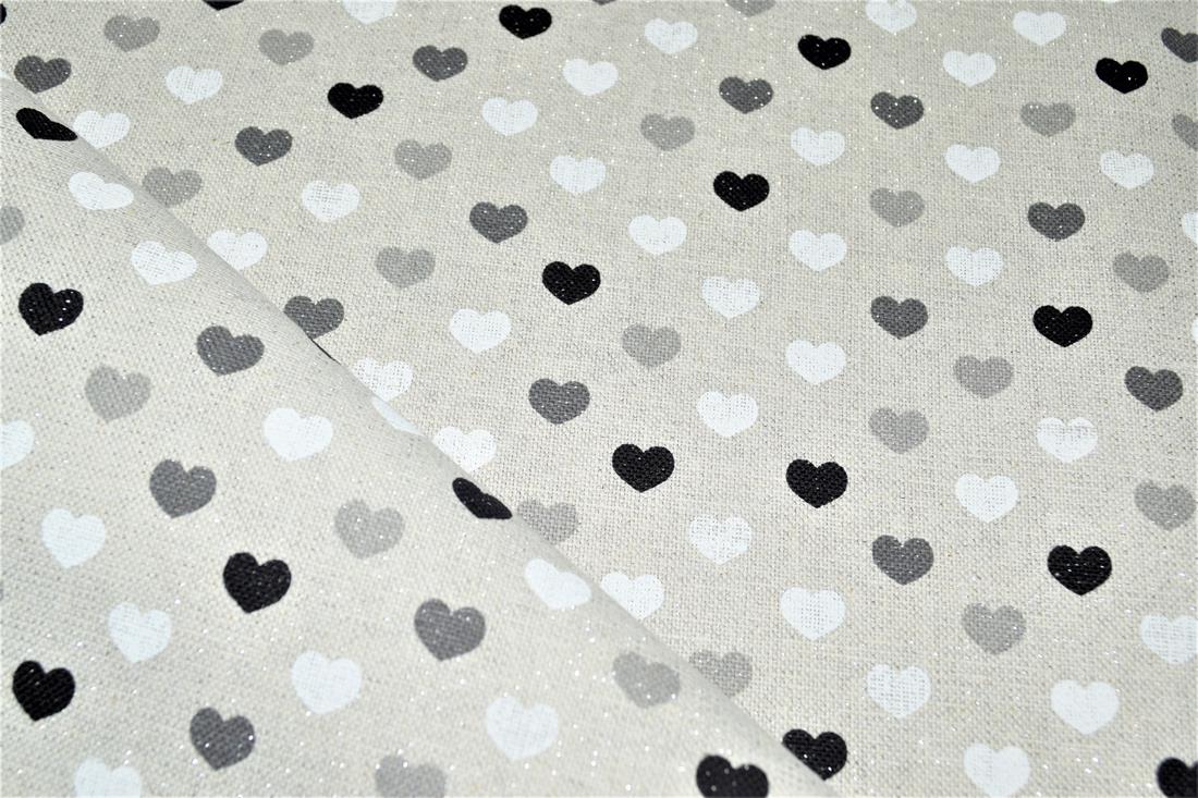 Grey Sparkle Linen Hearts Mono