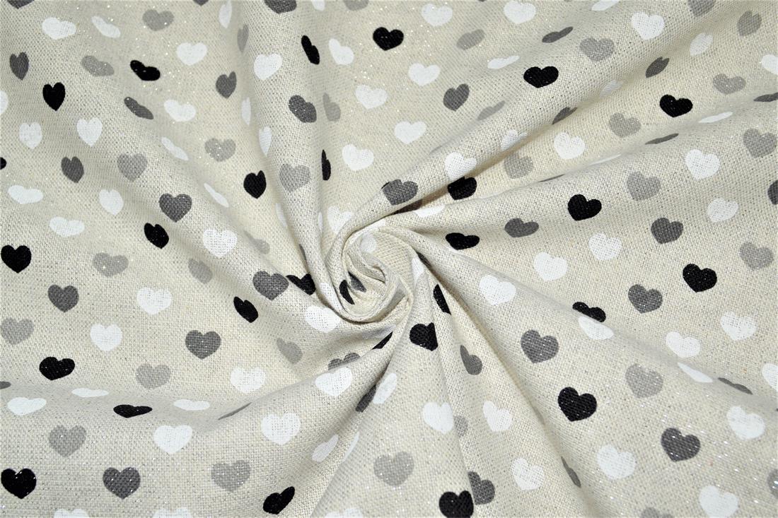 Grey Sparkle Linen Hearts Mono