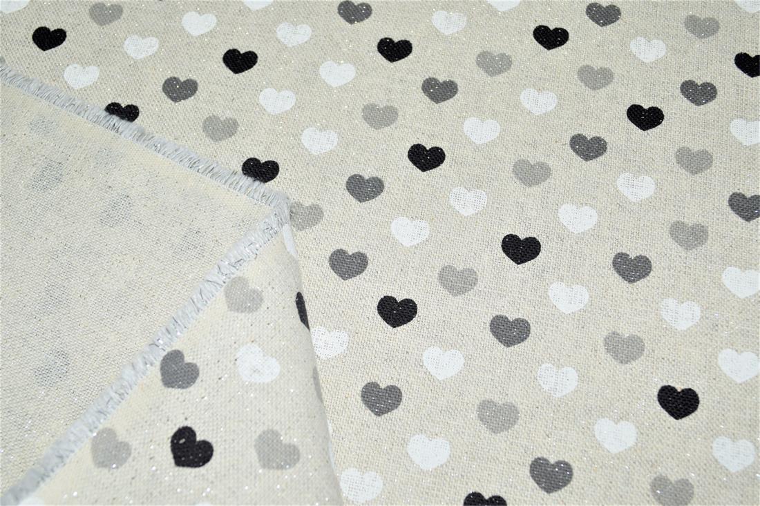 Grey Sparkle Linen Hearts Mono