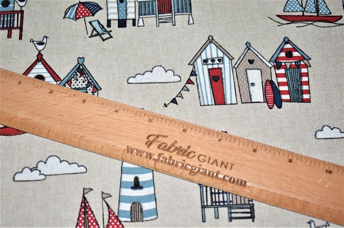 Natural Beach Huts Printed Digital Canvas Fabric