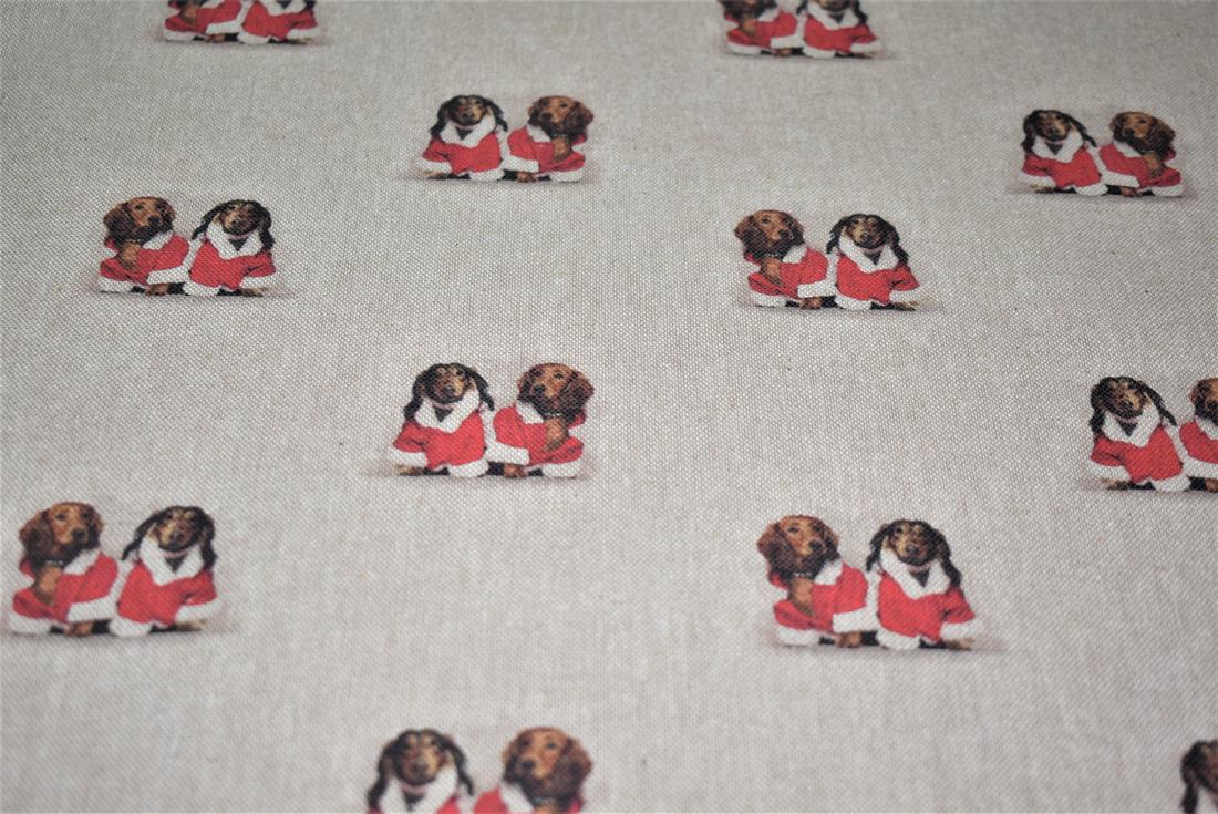 Natural Christmas Dachshunds Printed Digital Canvas Fabric