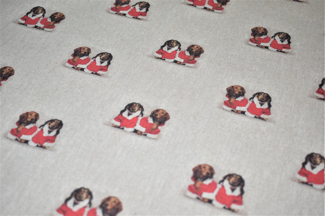 Natural Christmas Dachshunds Printed Digital Canvas Fabric
