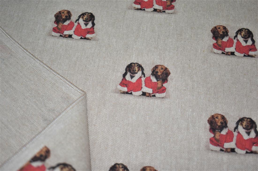 Natural Christmas Dachshunds Printed Digital Canvas Fabric