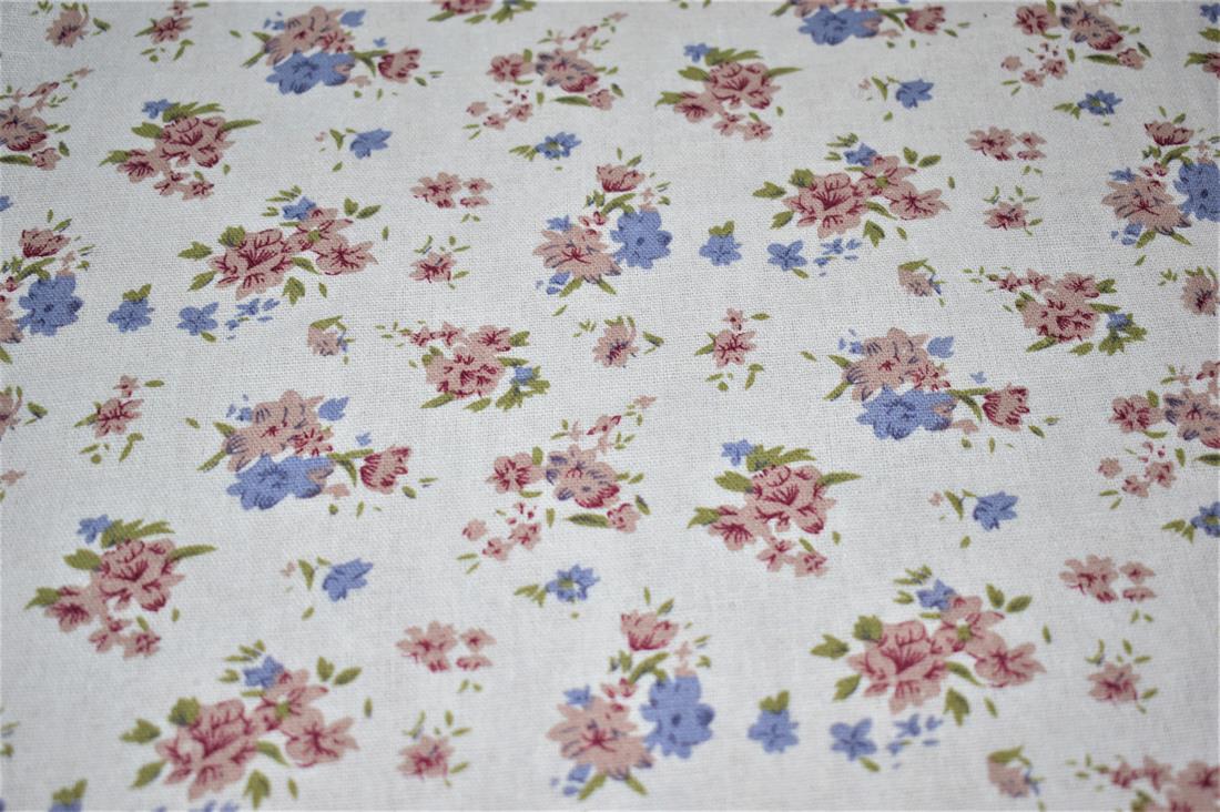 White Printed Floral Canvas Fabric