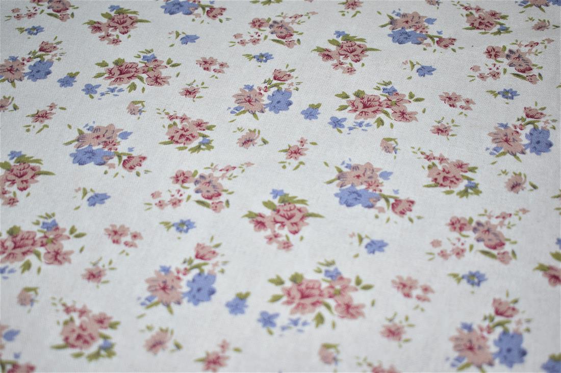 White Printed Floral Canvas Fabric
