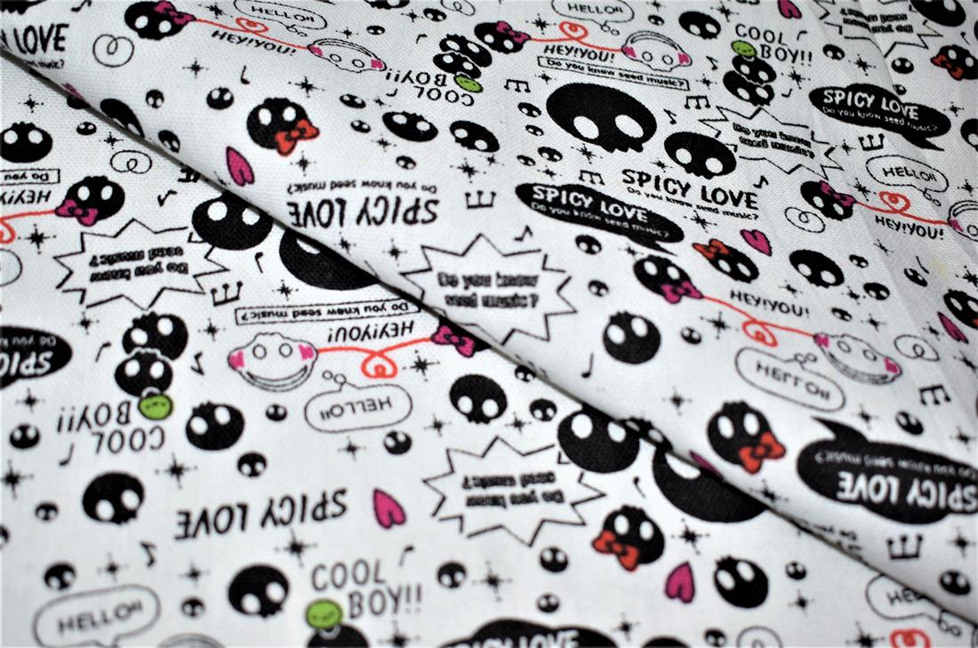 White & Black Printed Canvas Fabric