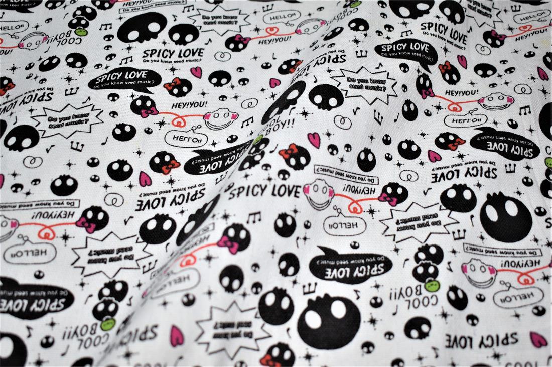 White & Black Printed Canvas Fabric