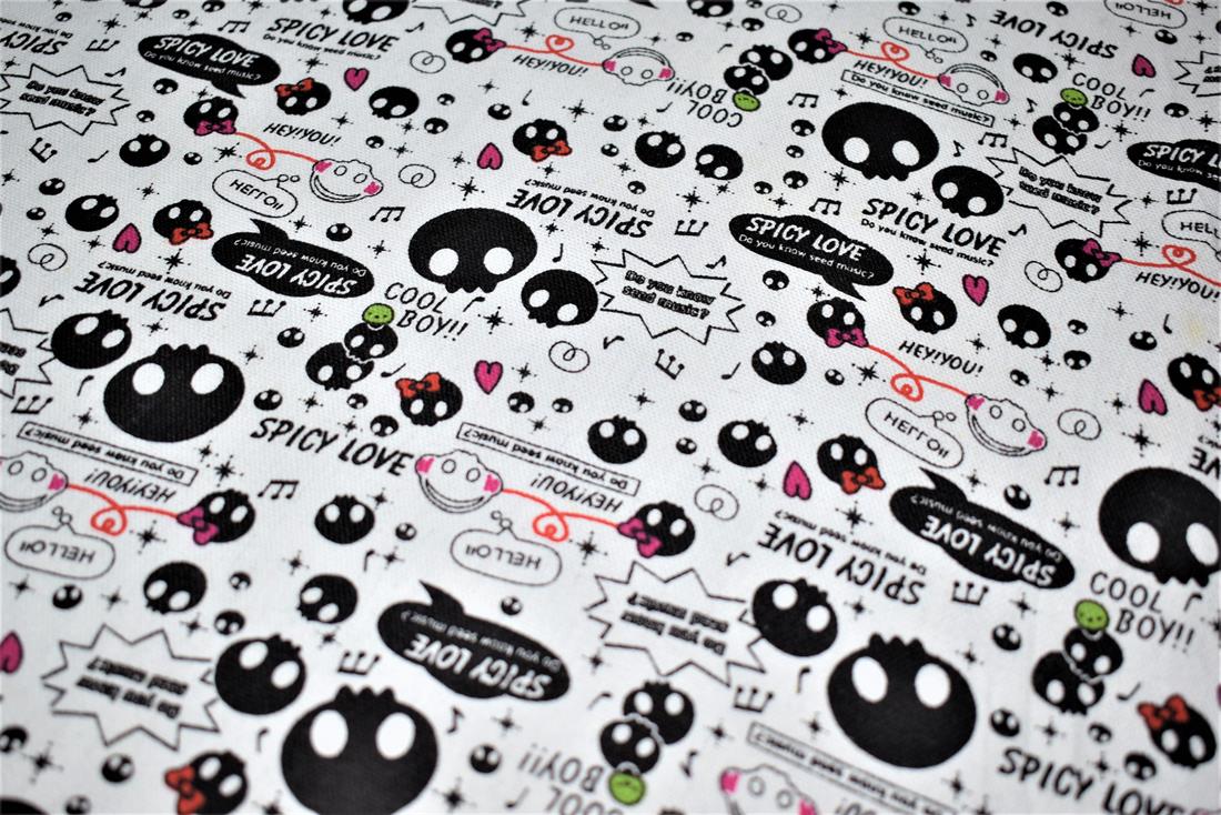 White & Black Printed Canvas Fabric