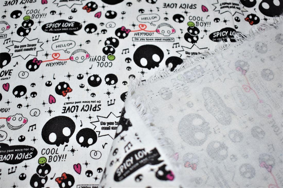 White & Black Printed Canvas Fabric