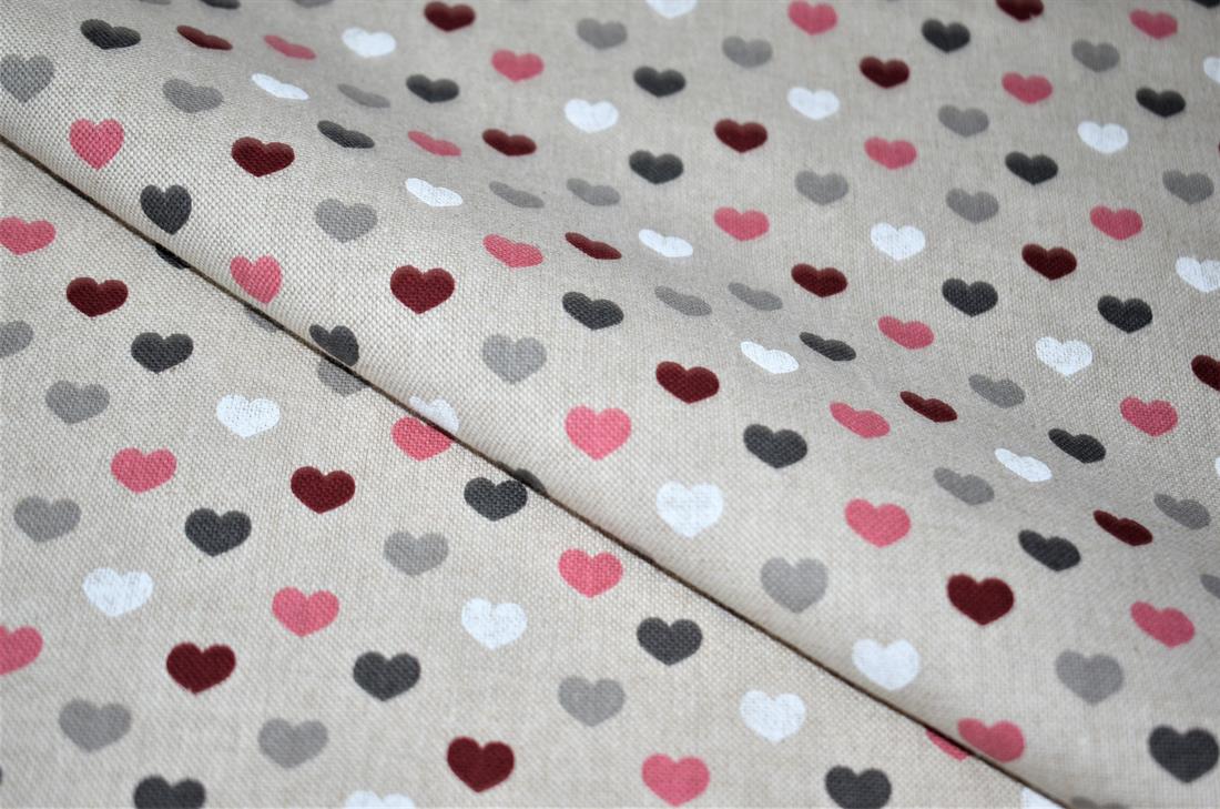 Natural Printed Canvas Fabric, Heart Design