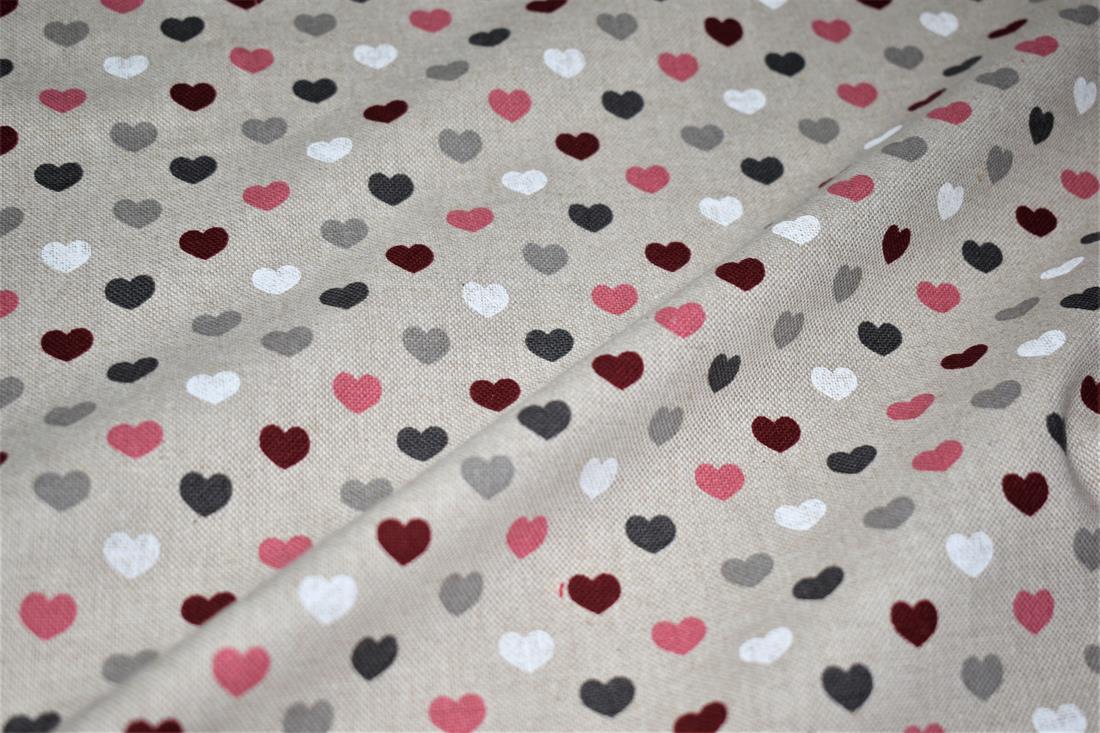 Natural Printed Canvas Fabric, Heart Design