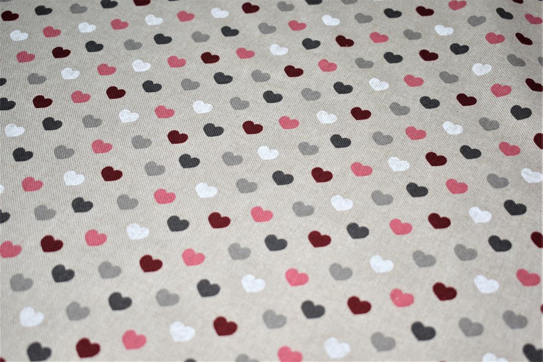 Natural Printed Canvas Fabric, Heart Design