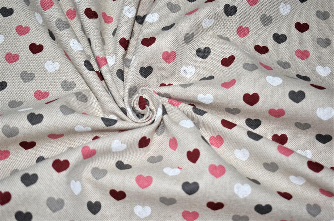 Natural Printed Canvas Fabric, Heart Design
