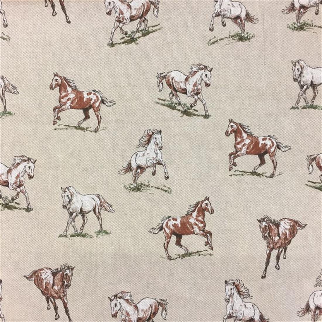 Natural Linen Horses Printed Canvas Fabric