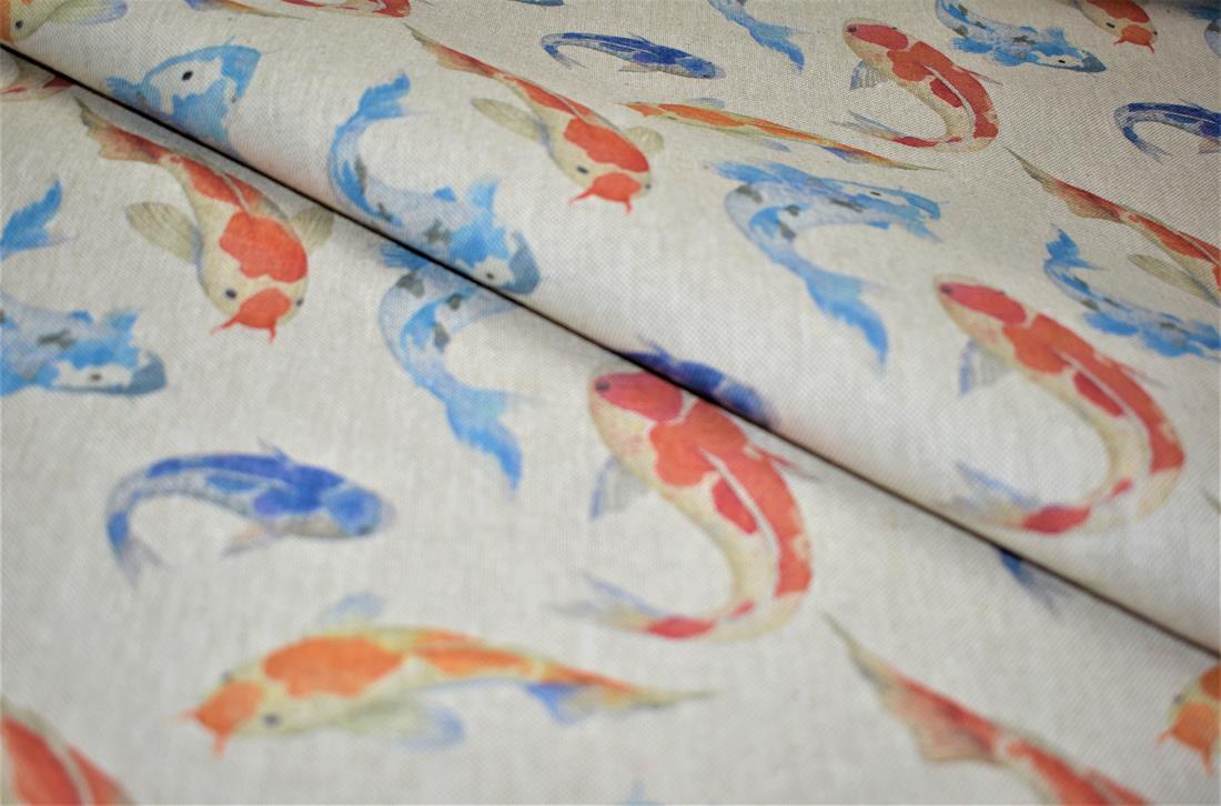 Natural Koi Carps Printed Digital Canvas Fabric